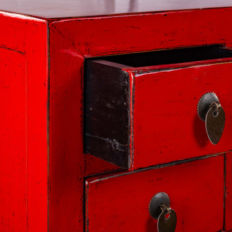 Console d'entrée rouge 4 tiroirs 2 portes en orme 93x25x84 cm Pavenela  - 5