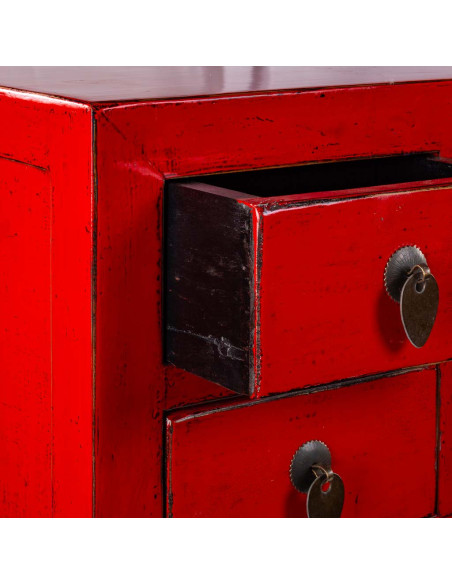 Console d'entrée rouge 4 tiroirs 2 portes en orme 93x25x84 cm Pavenela  - 5