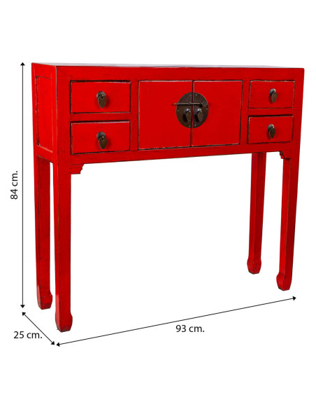 Console d'entrée rouge 4 tiroirs 2 portes en orme 93x25x84 cm Pavenela  - 8