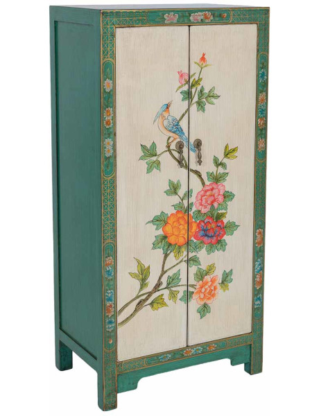 Armoire chinoise verte en bois peint 2 portes 62x40x128 cm Varelaya  - 1