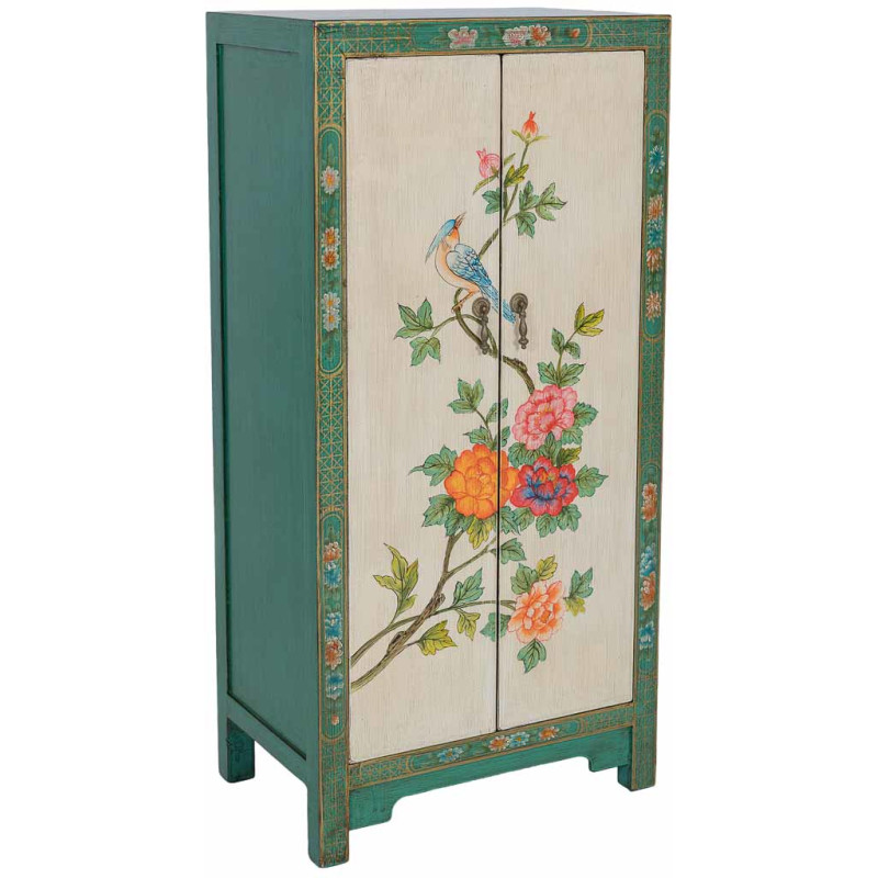 Armoire chinoise verte en bois peint 2 portes 62x40x128 cm Varelaya  - 1
