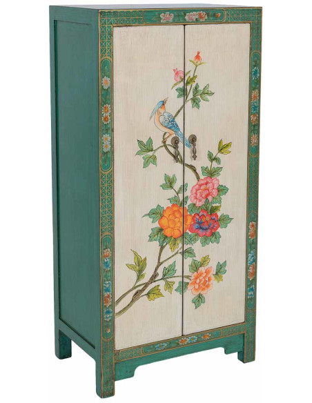 Armoire chinoise verte en bois peint 2 portes 62x40x128 cm Varelaya  - 1