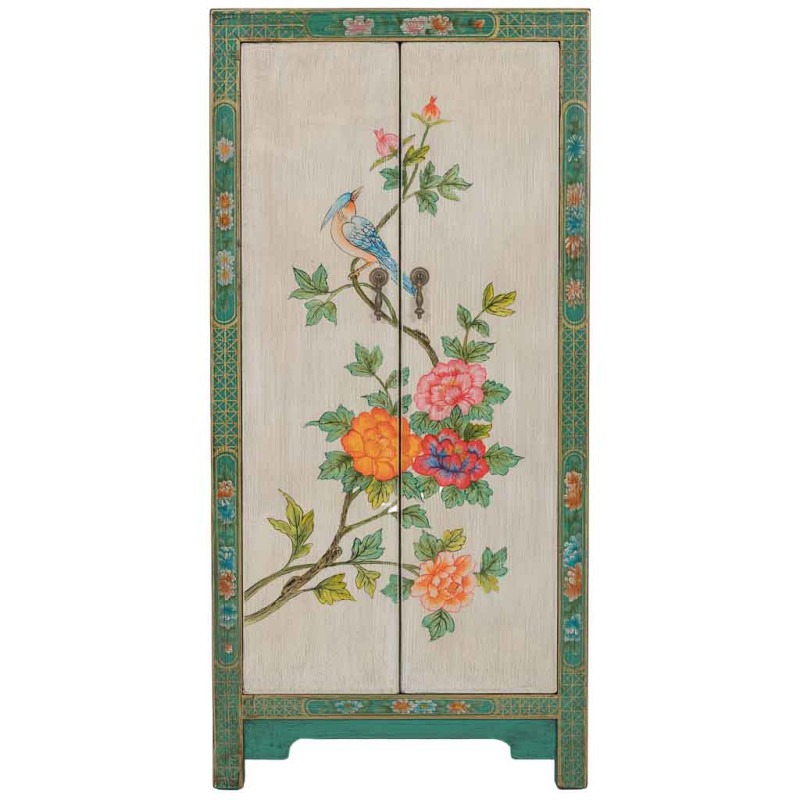 Armoire chinoise verte en bois peint 2 portes 62x40x128 cm Varelaya  - 2