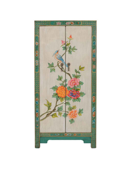Armoire chinoise verte en bois peint 2 portes 62x40x128 cm Varelaya  - 2