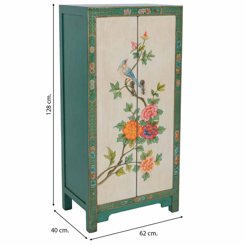 Armoire chinoise verte en bois peint 2 portes 62x40x128 cm Varelaya  - 9