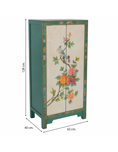 Armoire chinoise verte en bois peint 2 portes 62x40x128 cm Varelaya  - 9