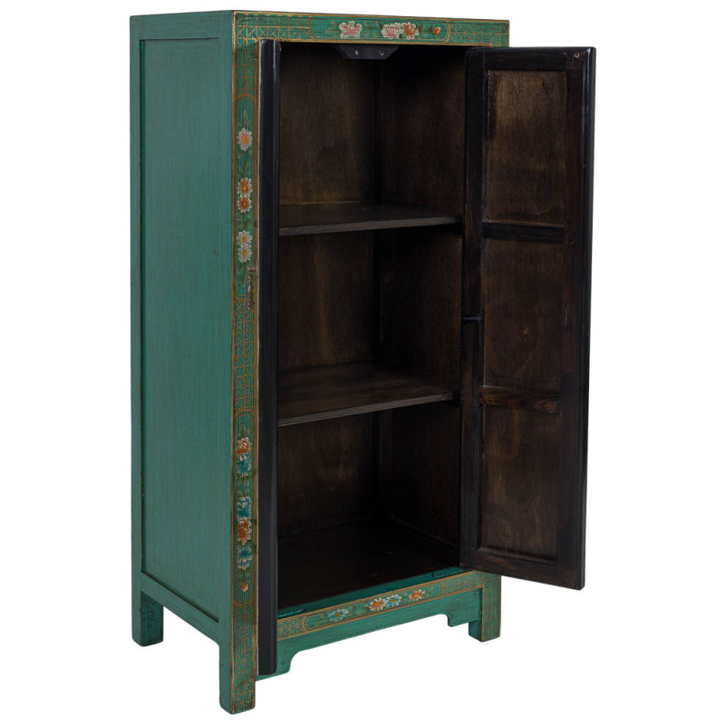 Armoire chinoise verte en bois peint 2 portes 62x40x128 cm Varelaya  - 3
