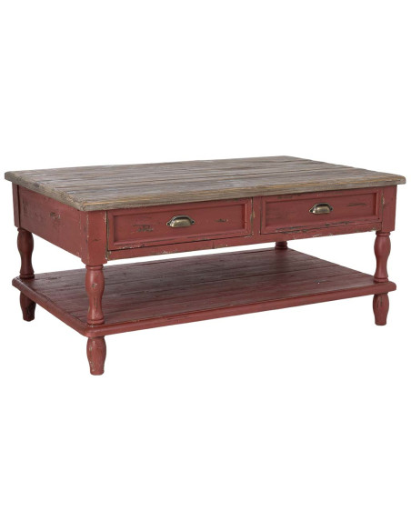 Table basse bois rouge patiné 4 tiroirs 120 cm Ceraluna  - 1