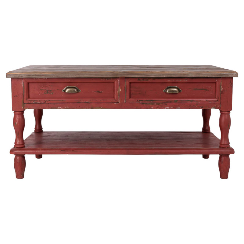 Table basse bois rouge patiné 4 tiroirs 120 cm Ceraluna  - 2