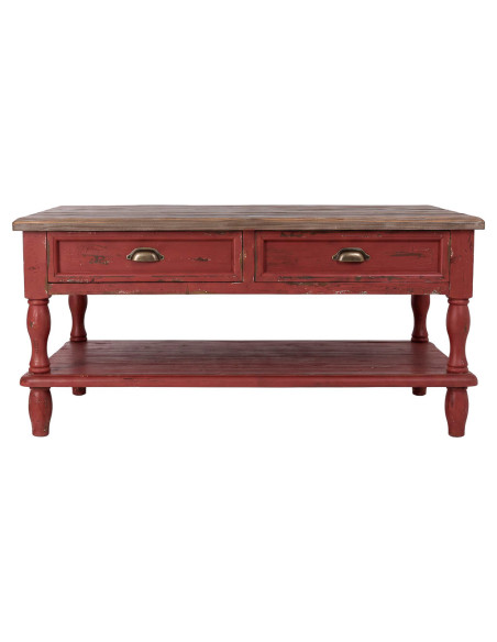 Table basse bois rouge patiné 4 tiroirs 120 cm Ceraluna  - 2