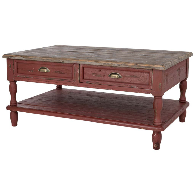 Table basse bois rouge patiné 4 tiroirs 120 cm Ceraluna  - 3