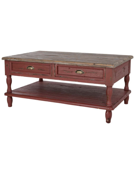 Table basse bois rouge patiné 4 tiroirs 120 cm Ceraluna  - 3