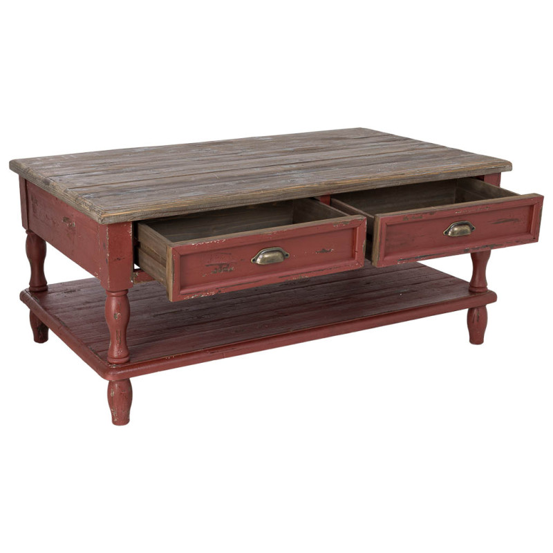 Table basse bois rouge patiné 4 tiroirs 120 cm Ceraluna  - 4