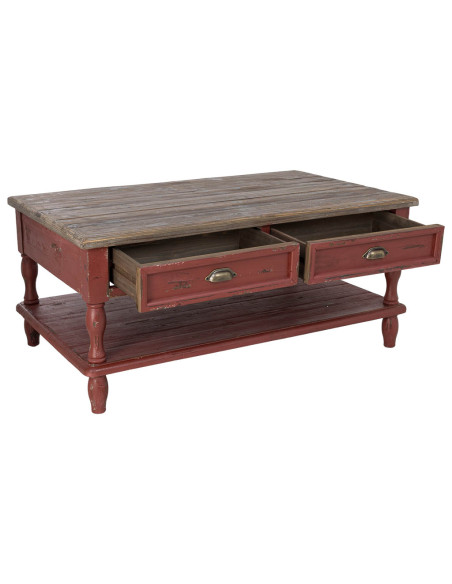 Table basse bois rouge patiné 4 tiroirs 120 cm Ceraluna  - 4