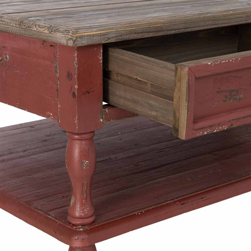 Table basse bois rouge patiné 4 tiroirs 120 cm Ceraluna  - 5
