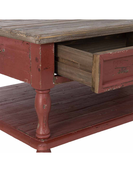 Table basse bois rouge patiné 4 tiroirs 120 cm Ceraluna  - 5