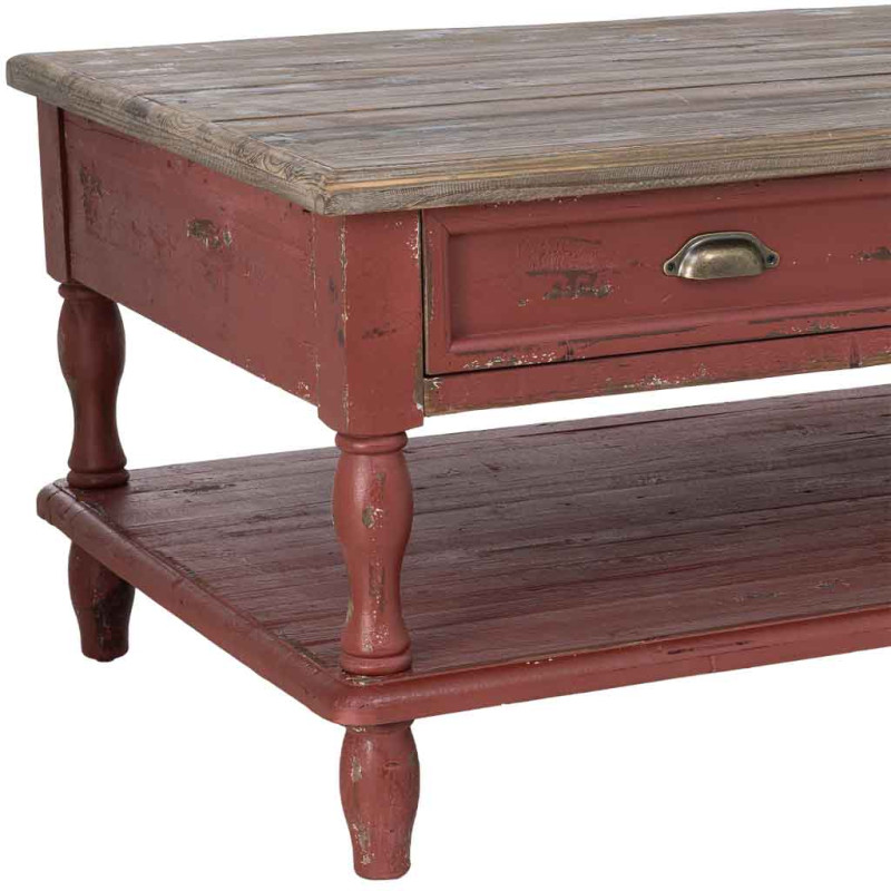 Table basse bois rouge patiné 4 tiroirs 120 cm Ceraluna  - 6