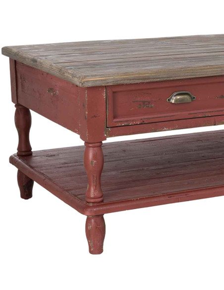 Table basse bois rouge patiné 4 tiroirs 120 cm Ceraluna  - 6