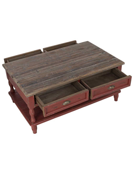 Table basse bois rouge patiné 4 tiroirs 120 cm Ceraluna  - 7