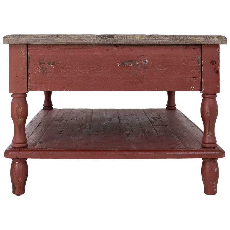 Table basse bois rouge patiné 4 tiroirs 120 cm Ceraluna  - 8
