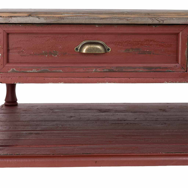 Table basse bois rouge patiné 4 tiroirs 120 cm Ceraluna  - 9