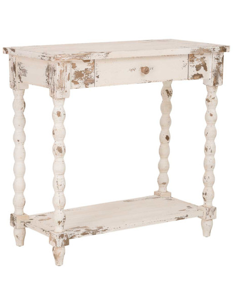 Console d'entrée en bois blanc vieilli 1 tiroir 80x40x80 cm Esmarina  - 1