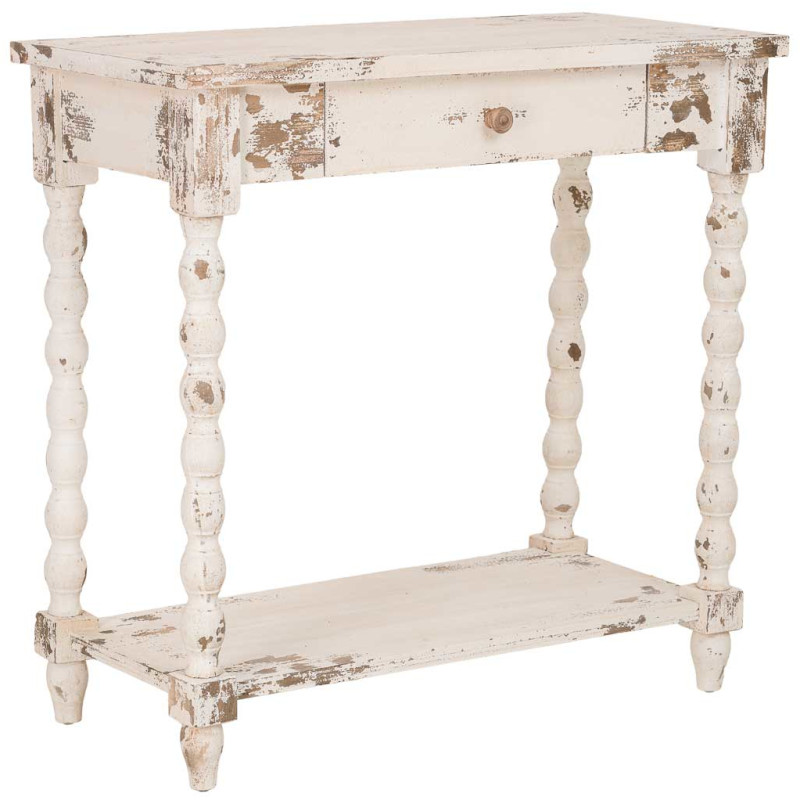 Console d'entrée en bois blanc vieilli 1 tiroir 80x40x80 cm Esmarina  - 1