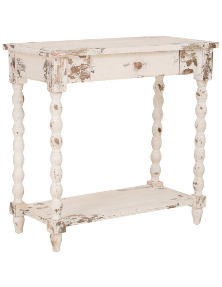 Console d'entrée en bois blanc vieilli 1 tiroir 80x40x80 cm Esmarina  - 1