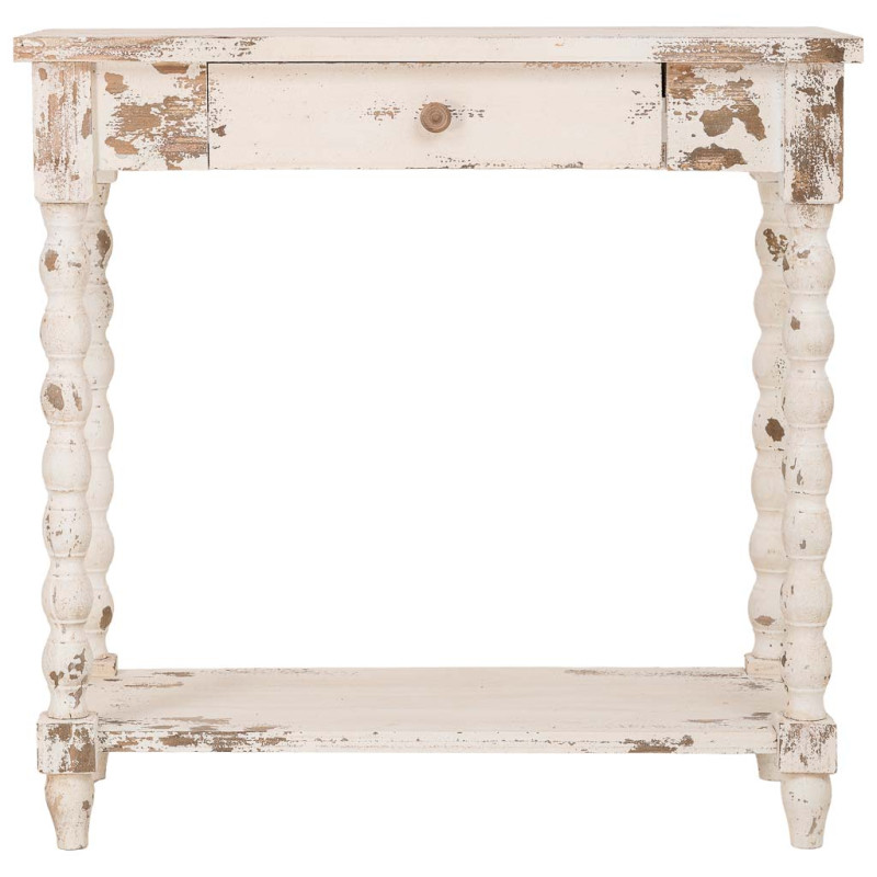 Console d'entrée en bois blanc vieilli 1 tiroir 80x40x80 cm Esmarina  - 2