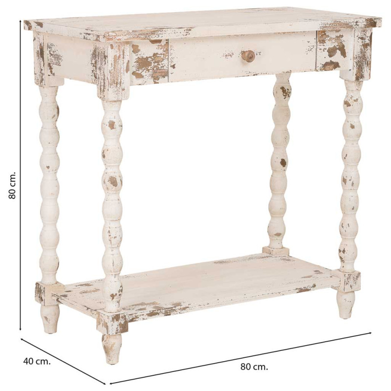 Console d'entrée en bois blanc vieilli 1 tiroir 80x40x80 cm Esmarina  - 8
