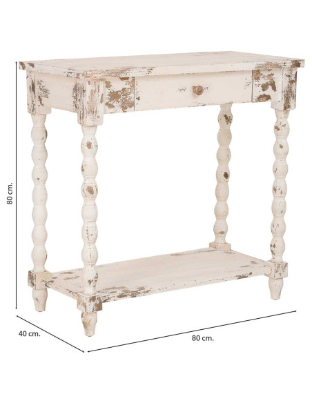 Console d'entrée en bois blanc vieilli 1 tiroir 80x40x80 cm Esmarina  - 8