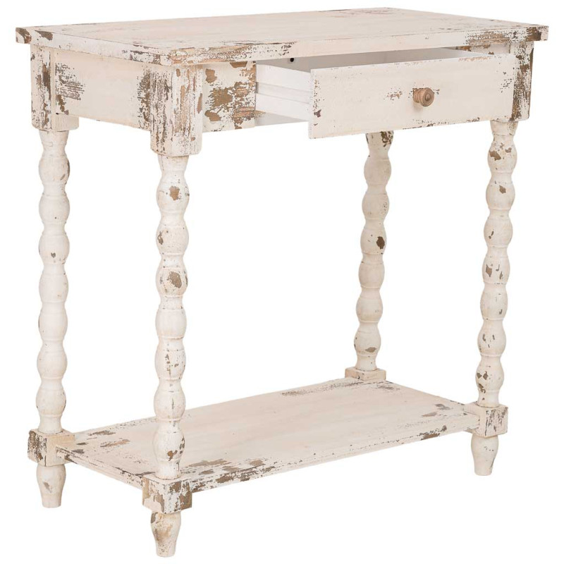 Console d'entrée en bois blanc vieilli 1 tiroir 80x40x80 cm Esmarina  - 4