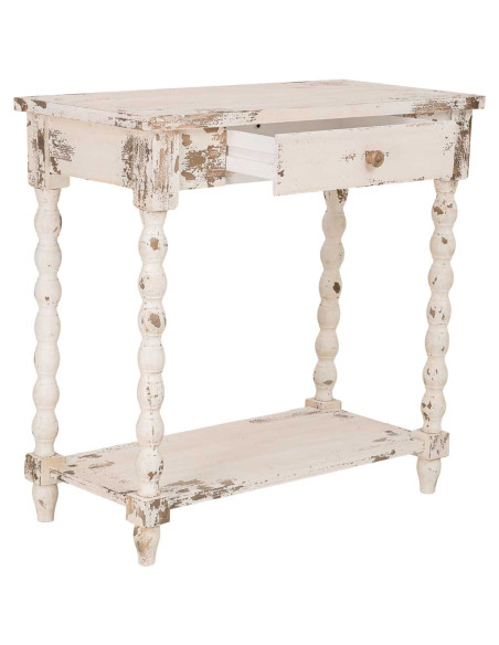 Console d'entrée en bois blanc vieilli 1 tiroir 80x40x80 cm Esmarina  - 4