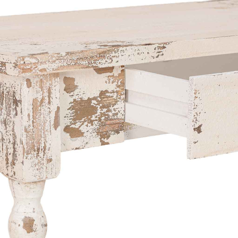 Console d'entrée en bois blanc vieilli 1 tiroir 80x40x80 cm Esmarina  - 5