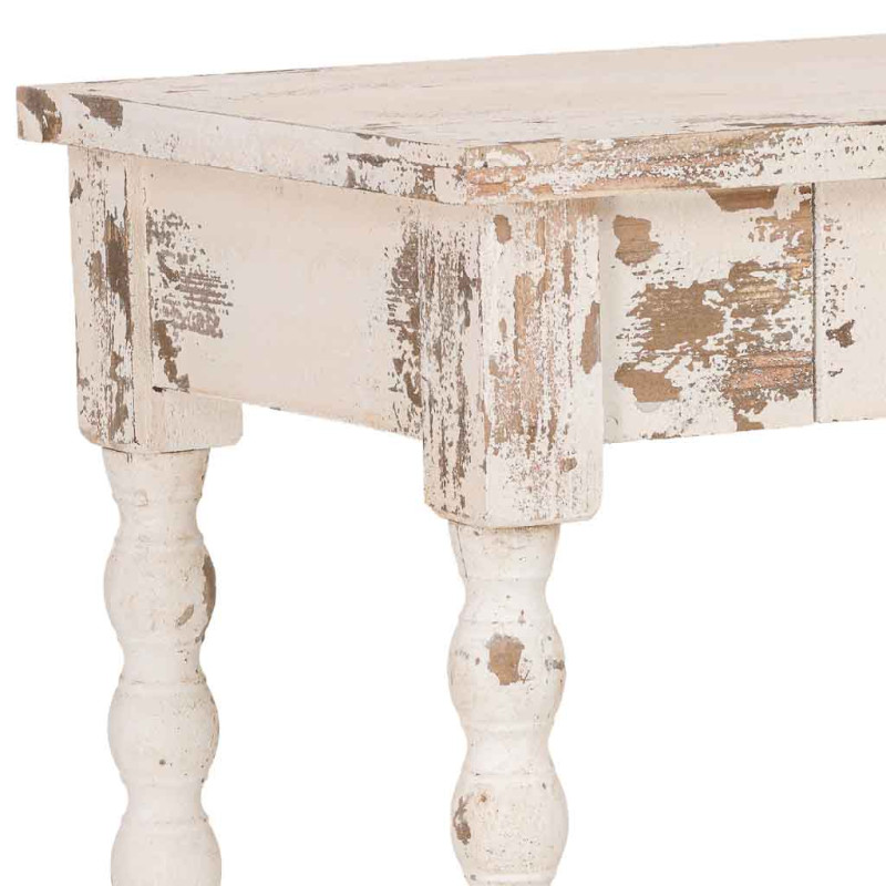 Console d'entrée en bois blanc vieilli 1 tiroir 80x40x80 cm Esmarina  - 6
