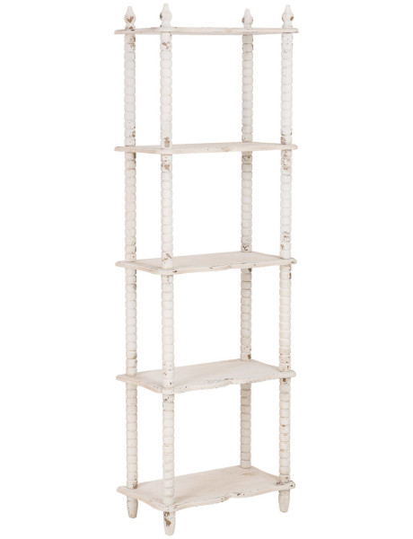 Bibliothèque étroite blanche patinée 5 niveaux en bois 60x30x180 cm Esmarina  - 1