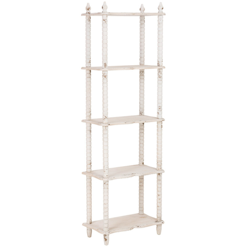 Bibliothèque étroite blanche patinée 5 niveaux en bois 60x30x180 cm Esmarina  - 1