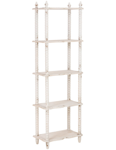Bibliothèque étroite blanche patinée 5 niveaux en bois 60x30x180 cm Esmarina  - 1
