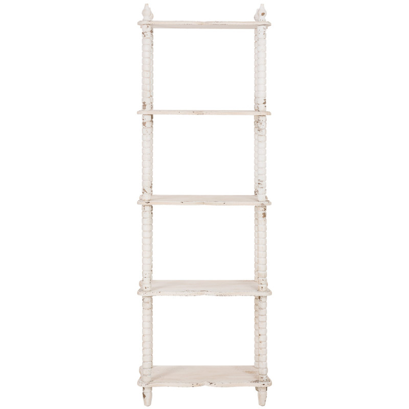 Bibliothèque étroite blanche patinée 5 niveaux en bois 60x30x180 cm Esmarina  - 2