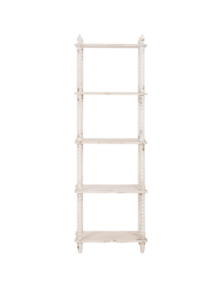 Bibliothèque étroite blanche patinée 5 niveaux en bois 60x30x180 cm Esmarina  - 2