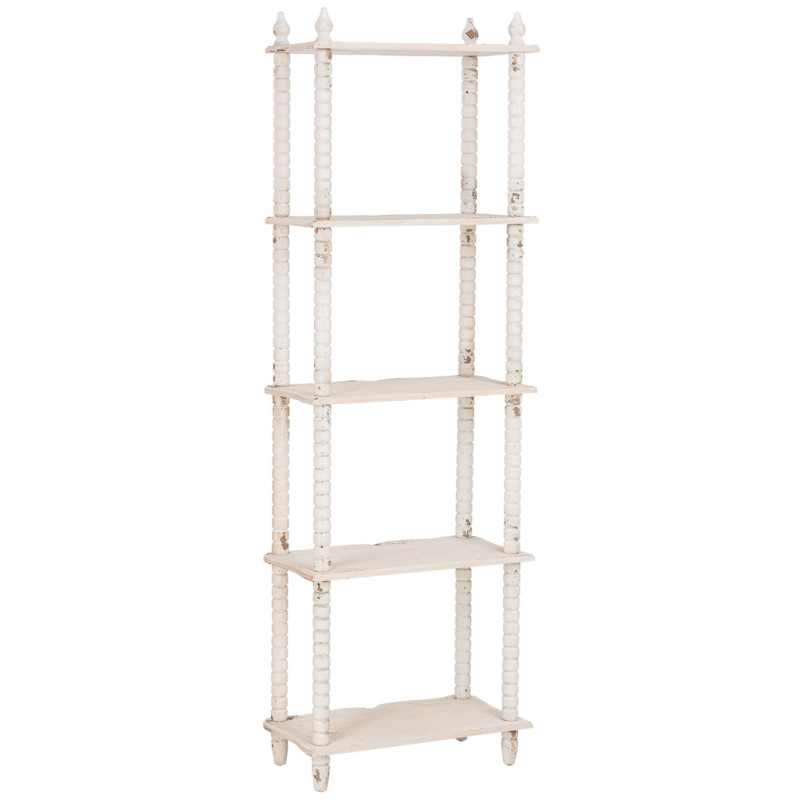 Bibliothèque étroite blanche patinée 5 niveaux en bois 60x30x180 cm Esmarina  - 4