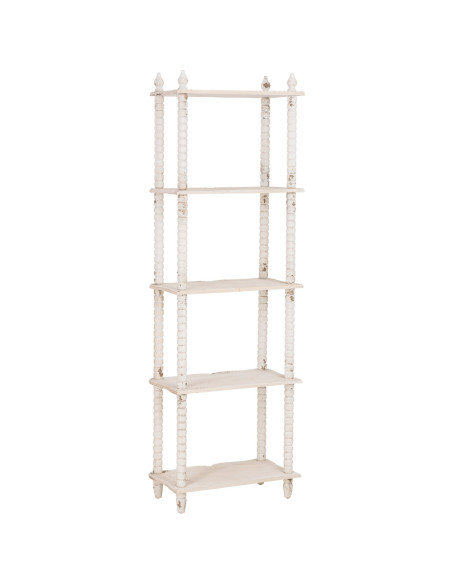 Bibliothèque étroite blanche patinée 5 niveaux en bois 60x30x180 cm Esmarina  - 4