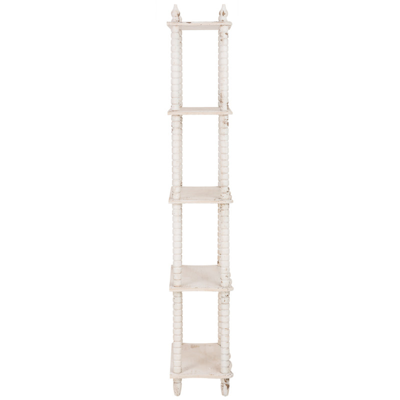 Bibliothèque étroite blanche patinée 5 niveaux en bois 60x30x180 cm Esmarina  - 5