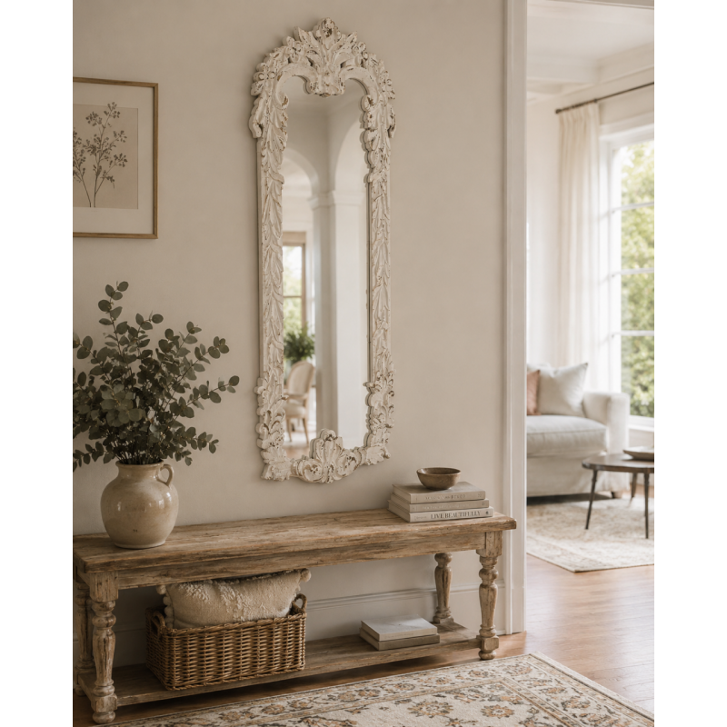 Miroir baroque blanc patiné en sapin et MDF 154 cm Esmarina  - 2