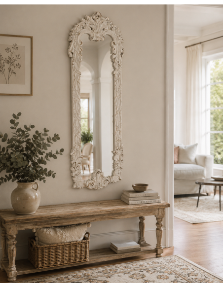 Miroir baroque blanc patiné en sapin et MDF 154 cm Esmarina  - 2