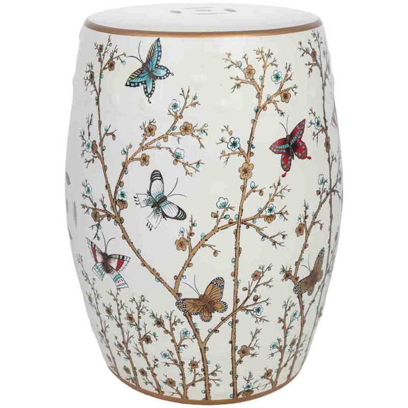 Table d'appoint en céramique blanche à papillons Cavenesa  - 1