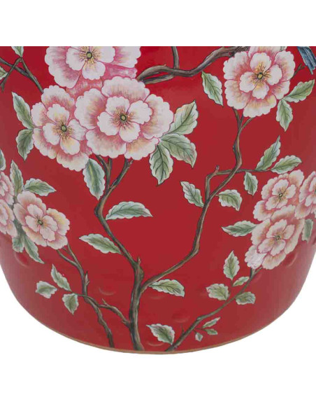 Table d'appoint céramique rouge fleurs et oiseaux 33x44,5 cm Haveluna  - 6