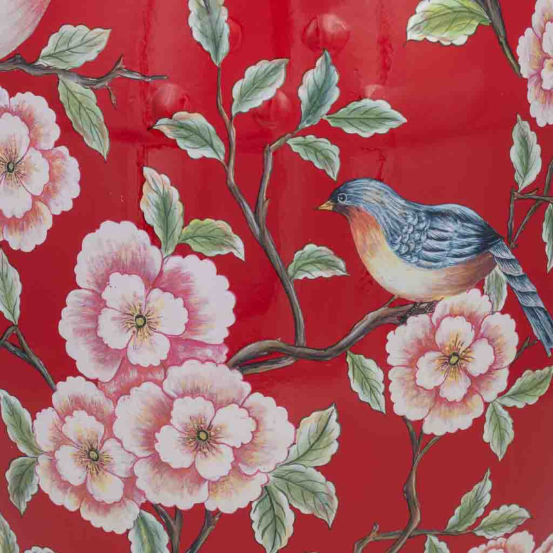 Table d'appoint céramique rouge fleurs et oiseaux 33x44,5 cm Haveluna  - 8