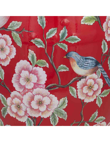 Table d'appoint céramique rouge fleurs et oiseaux 33x44,5 cm Haveluna  - 8