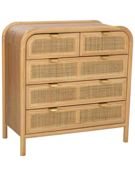 Commode bois et cannage rotin 5 tiroirs 80 cm Heraloro  - 1
